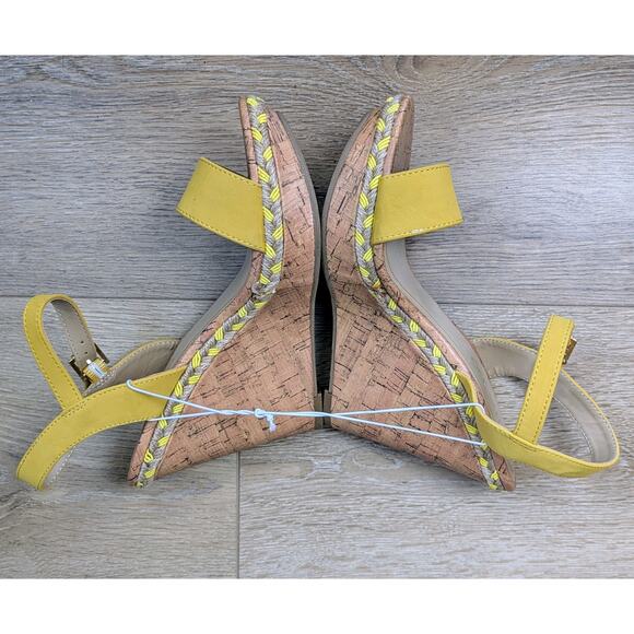 NEW Μe Τoo Montana Sandals 7 Yellow Mustard Platform Slingback Wedge Cork Jute - Picture 4 of 9